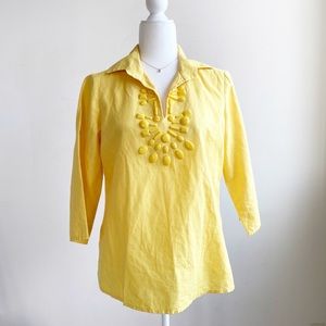 Talbots Yellow Embellished Beaded Linen Tunic Sz S